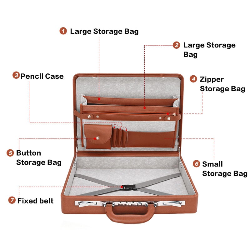 LOCKCURX Briefcases for Men, Anti-Theft Dual Lock Briefcase with 16 Inch Laptop Compartment, Waterproof Faux Leather, Brief Cases Men with Multi File Organizer, Perfect for Office, Travel (Brown) - Image 5
