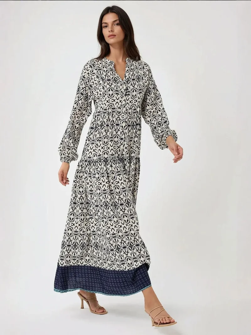 زوبعة فستان ماكسي مطبوع بياقة قميص