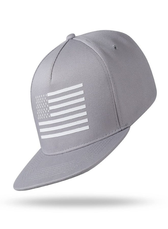 UALON Baseball Cap, Snapback Trucker Hat for Men & Women with American Flag and Adjustable, Breathable Mesh, Flat Bill Hats Gray, Gray, One size - Image 2