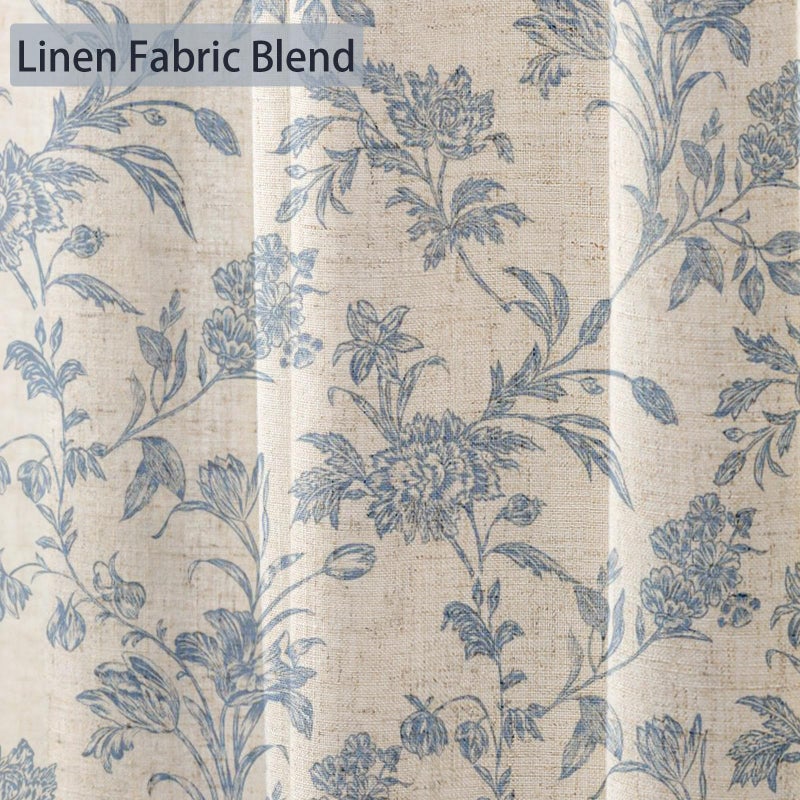 WOUVMA Extra Long Blue Shower Curtain Floral Cotton Linen Cottagecore Shower Curtain for Bathroom 90" L x 72" W - Image 4