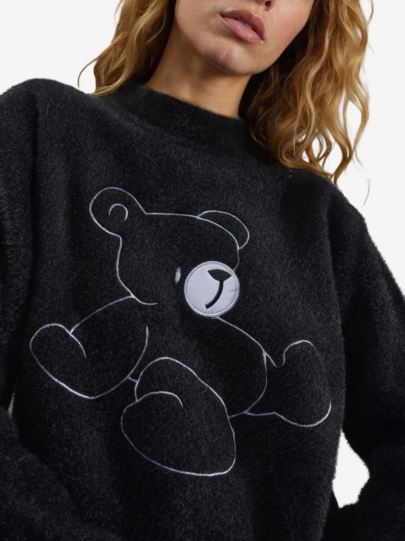 My Fashion Black MY FASHION Oversize Teddy Bear Plush Sweater for Women | Best Price UAE