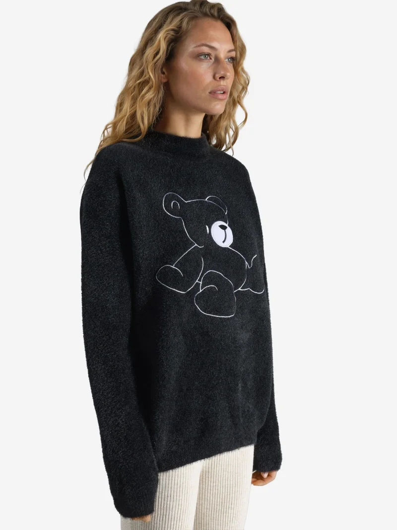 My Fashion Black MY FASHION Oversize Teddy Bear Plush Sweater for Women | Best Price UAE