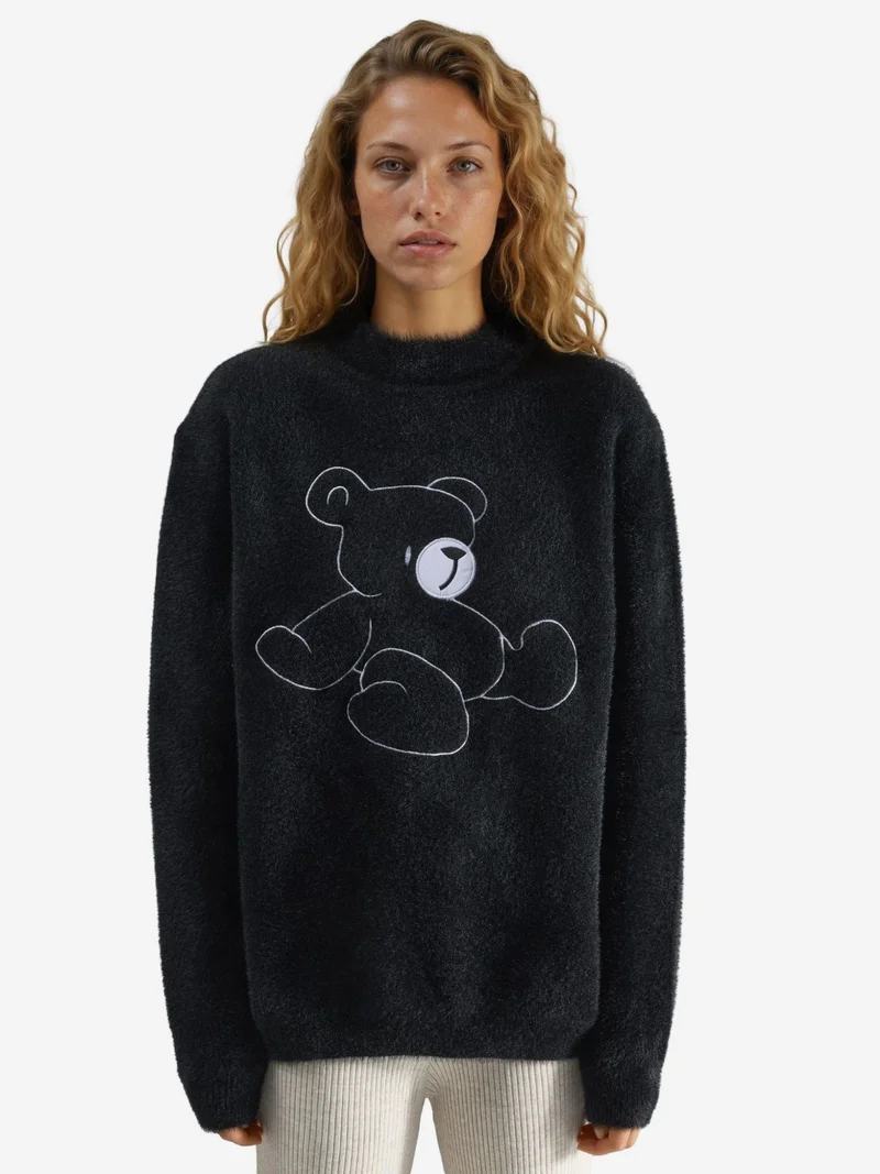 My Fashion Black MY FASHION Oversize Teddy Bear Plush Sweater for Women | Best Price UAE