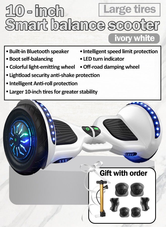 سكوتر توازن كهربائي مطور مقاس 10 بوصات مع مكبر صوت بلوتوث مدمج وشريط إضاءة LED، أقصى قدرة تحمل حمولة 120 كجم، سكوتر توازن كبير الحجم للبالغين (عاجي أبيض) - Image 2