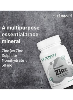 ambrosial 30 Mg Zinc capsules to support immune system and enzyme functions 60 Vej capsules  - Image 2