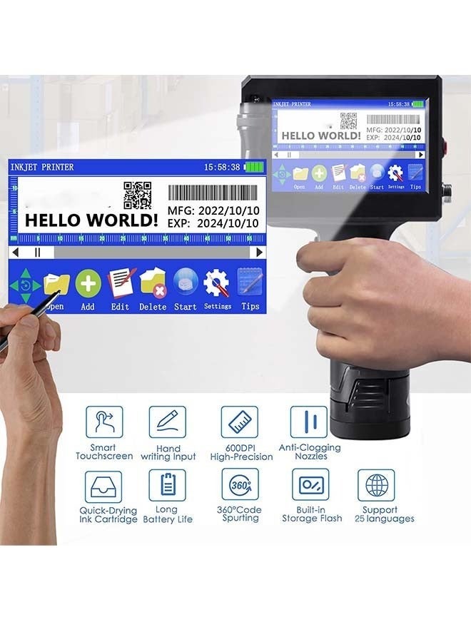 Sakulight Handheld Inkjet Printer for Any Surface 0.5 Inch Nozzle for QRCode Barcode Production Date Time Logo Batch Number Print On Glass Bag Carton Box Wood Cloth Plastic Cable (25 Languages)  - Image 4