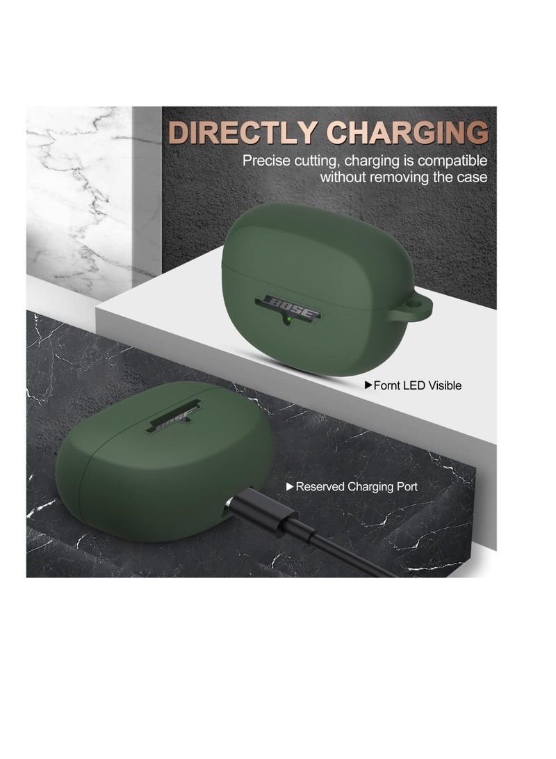 SYOSI Silicone Case Cover for Bose Ultra Open Earbuds, Shockproof Full Protective Soft Case for Bose Open Ear Wireless Earbuds with Carabiner, Front LED Logo Visible, Green - Image 5