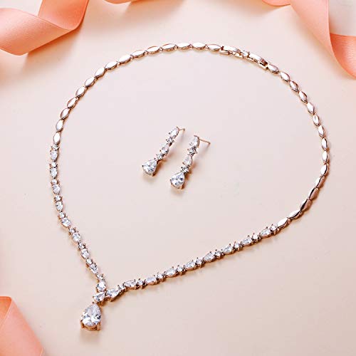 EVER FAITH Gorgeous Wedding Jewelry for Bride Cubic Zirconia Charming Water Drop Bridal Necklace Earrings Set for Women Bride Clear - Image 3