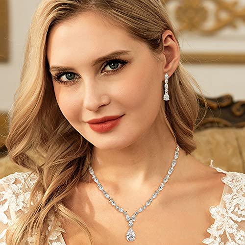 EVER FAITH Gorgeous Wedding Jewelry for Bride Cubic Zirconia Charming Water Drop Bridal Necklace Earrings Set for Women Bride Clear - Image 2