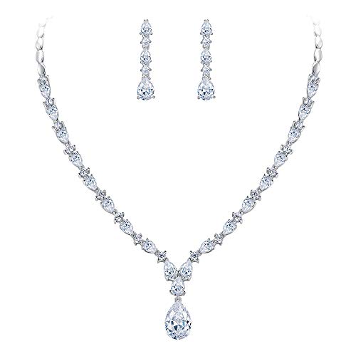 EVER FAITH Gorgeous Wedding Jewelry for Bride Cubic Zirconia Charming Water Drop Bridal Necklace Earrings Set for Women Bride Clear - Image 1