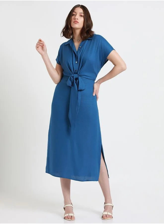 دينيس لينغو Regular Fit Blue Viscose Moss Dress  for Women