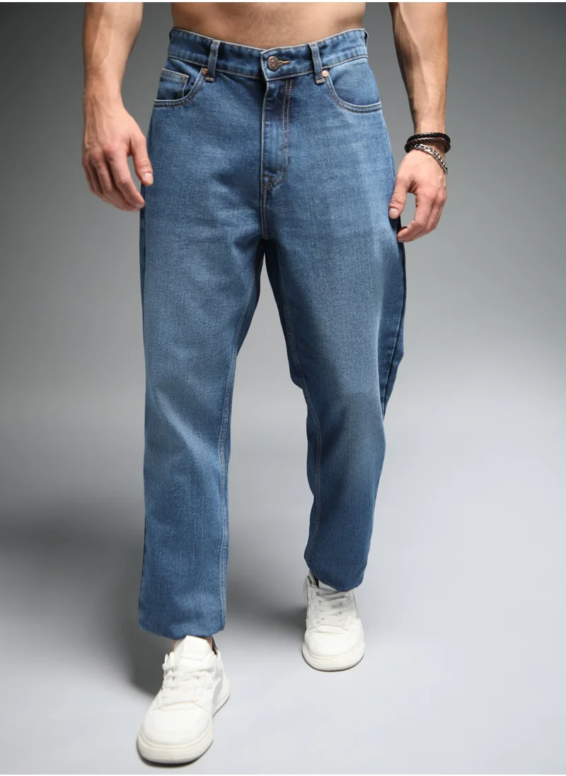 هاي ستار Straight Fit Mid-Rise Clean Look Light Fade Cotton Jeans for Men