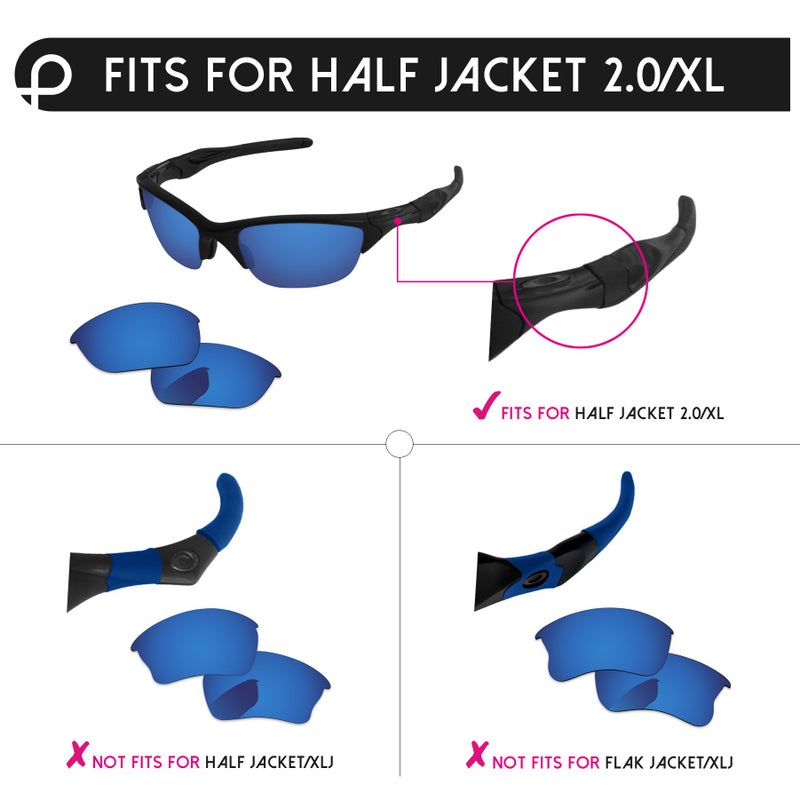 PapaViva Replacement Lenses & Rubber Kits for Oakley Half Jacket 2.0 OO9144 62mm Sunglass Solid Black Polarized - Image 4