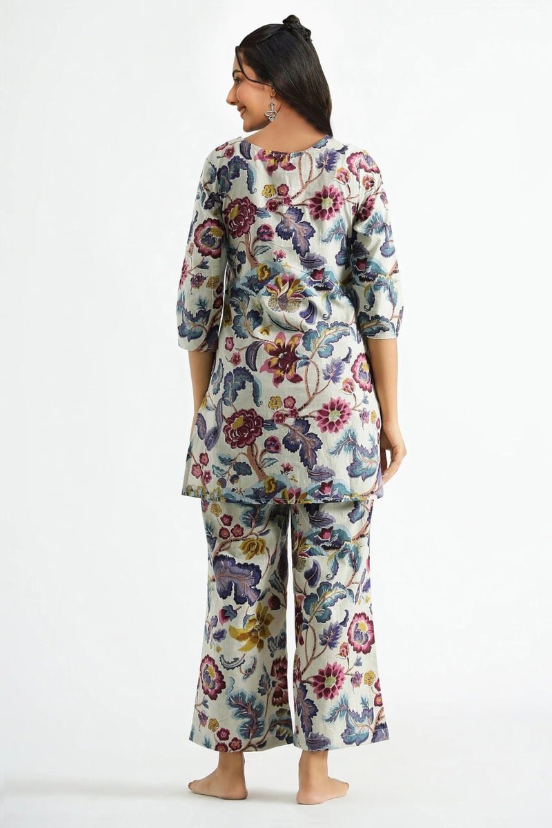 Toochki Women's Multi Color Floral Printed Reyon Stitched Co-Ord Set Dress | Relaxed Fit for Women | Two Piece Set Kurta & Plazzo | 3/4 Sleeve Cord Dress for Women | Fashionable - Image 5