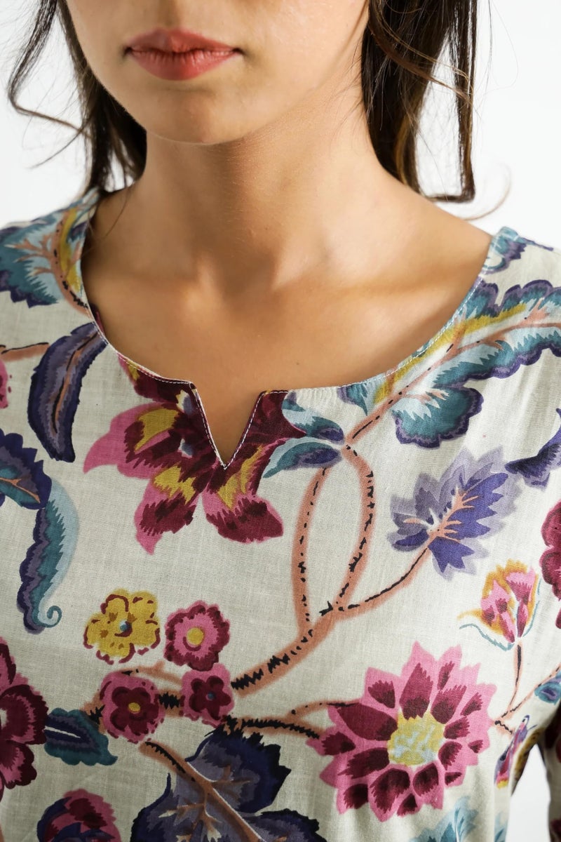 Toochki Women's Multi Color Floral Printed Reyon Stitched Co-Ord Set Dress | Relaxed Fit for Women | Two Piece Set Kurta & Plazzo | 3/4 Sleeve Cord Dress for Women | Fashionable - Image 4