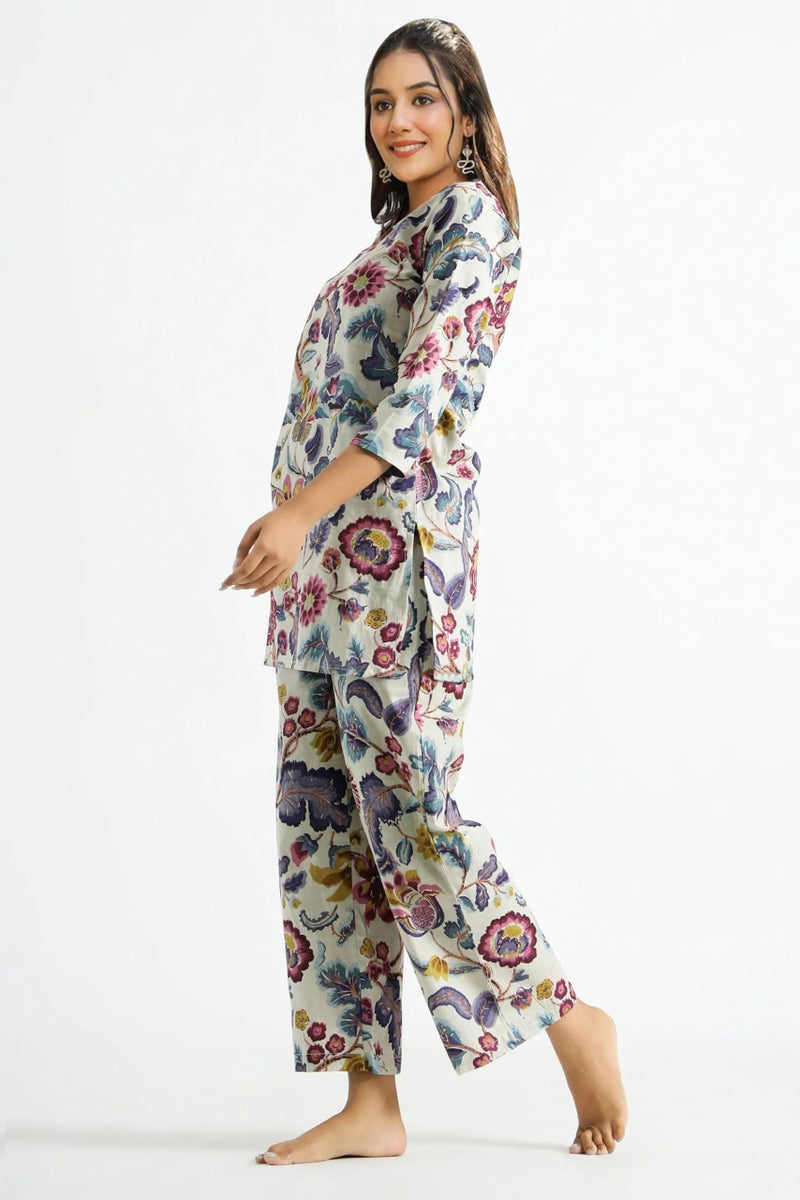 Toochki Women's Multi Color Floral Printed Reyon Stitched Co-Ord Set Dress | Relaxed Fit for Women | Two Piece Set Kurta & Plazzo | 3/4 Sleeve Cord Dress for Women | Fashionable - Image 3