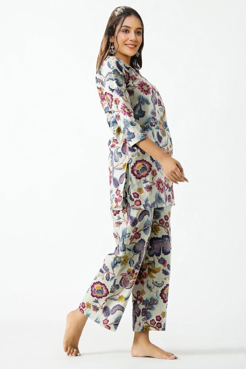 Toochki Women's Multi Color Floral Printed Reyon Stitched Co-Ord Set Dress | Relaxed Fit for Women | Two Piece Set Kurta & Plazzo | 3/4 Sleeve Cord Dress for Women | Fashionable - Image 2