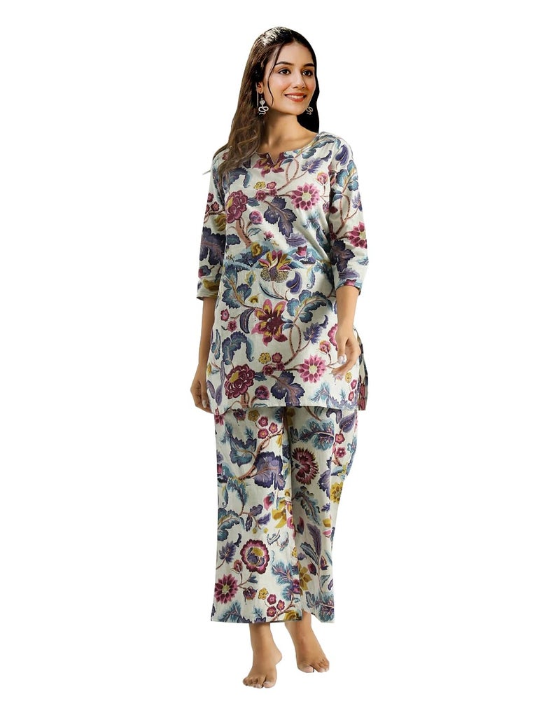 Toochki Women's Multi Color Floral Printed Reyon Stitched Co-Ord Set Dress | Relaxed Fit for Women | Two Piece Set Kurta & Plazzo | 3/4 Sleeve Cord Dress for Women | Fashionable - Image 1