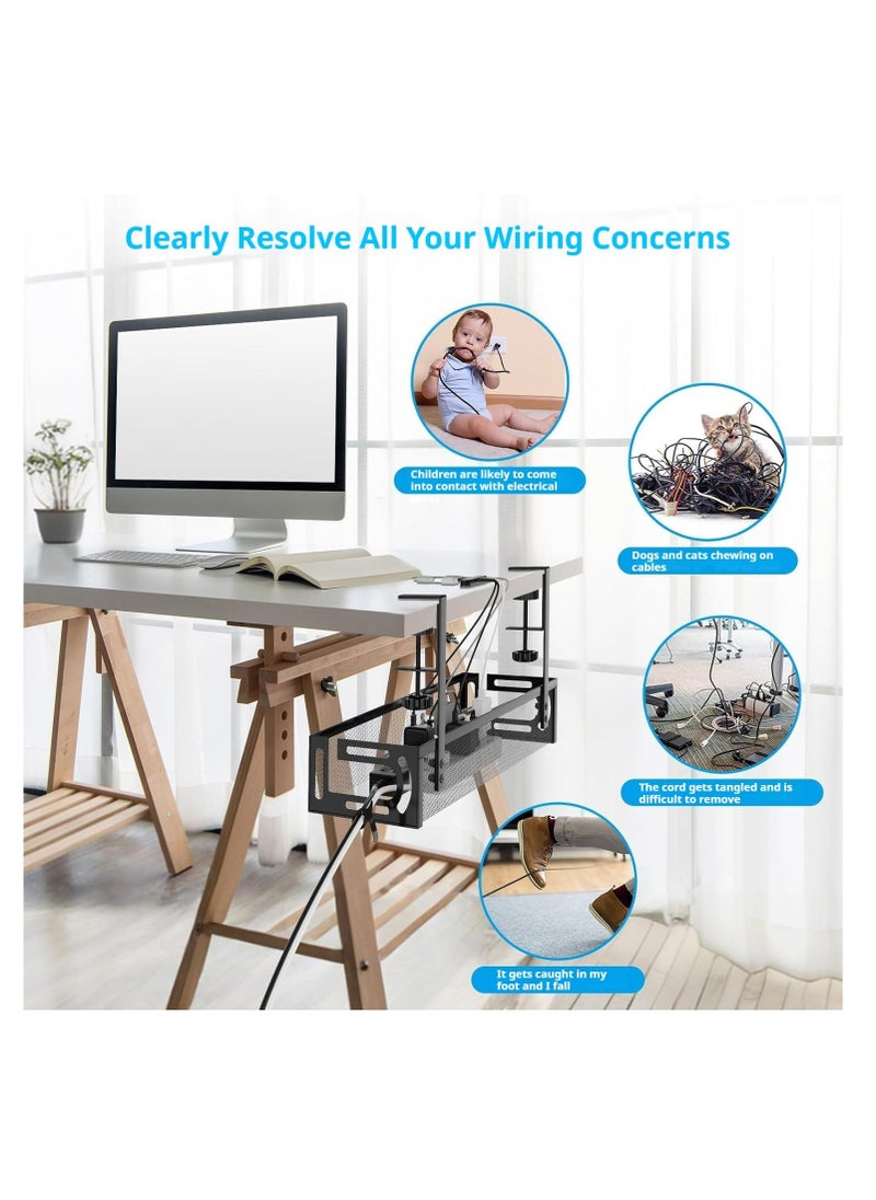Cool Baby Under Desk Cable Management Tray Desktop Storage Cable Organizer Box No Drilling Required Large Capacity Wire Organizer (Black)  - Image 3