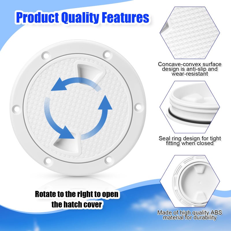 Landical 3 Pack 6 Inch Boat Hatch White Circular Non Slip Inspection Boat Detachable Deck Hatch Cover with 18 Attached Screw Parts for Marine Yacht RV Truck Vent Accessories - Image 3