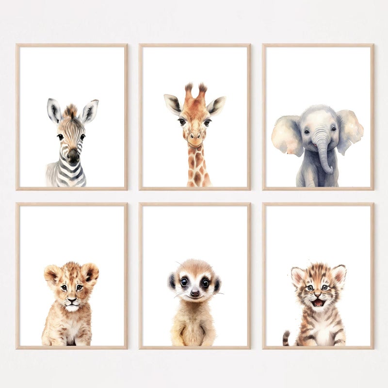 Joocrise Safari Nursery Wall Art Decor Set of 6 Baby Animal Wall Art Kids Canvas Wall Art Safari Nursery Pictures Jungle Animal Prints Baby Boy Art Giraffe Painting for Room Bedroom 12x16 Inch Unframed - Image 2