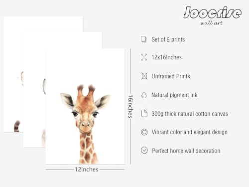 Joocrise Safari Nursery Wall Art Decor Set of 6 Baby Animal Wall Art Kids Canvas Wall Art Safari Nursery Pictures Jungle Animal Prints Baby Boy Art Giraffe Painting for Room Bedroom 12x16 Inch Unframed - Image 3