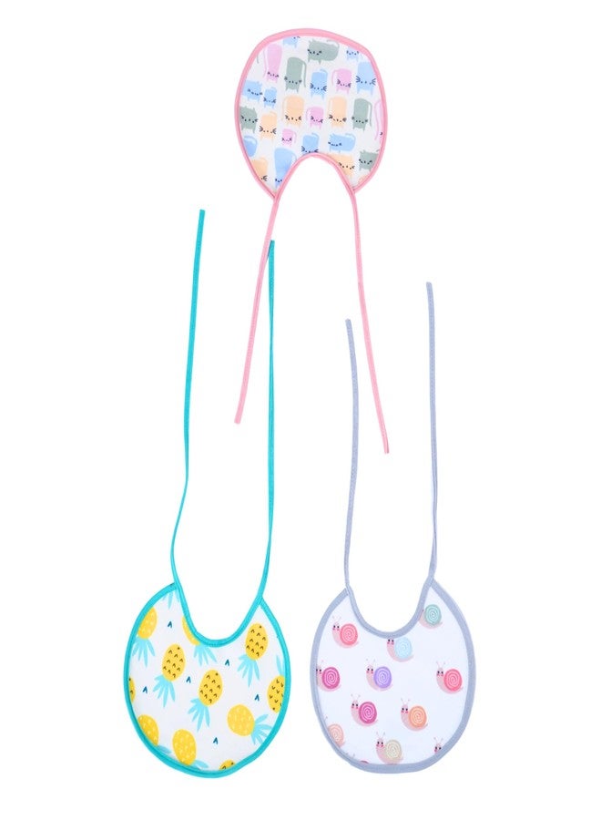 Happy Matty مجموعة مرايل رضاعة الأطفال من هابي ماتي، سريعة الجفاف وقابلة للغسل، 3 قطع، متعددة الألوان، من 0 إلى 3 سنوات (قطة، حلزون، أناناس)، حجم صغير (19 سم × 16 سم). - Image 2