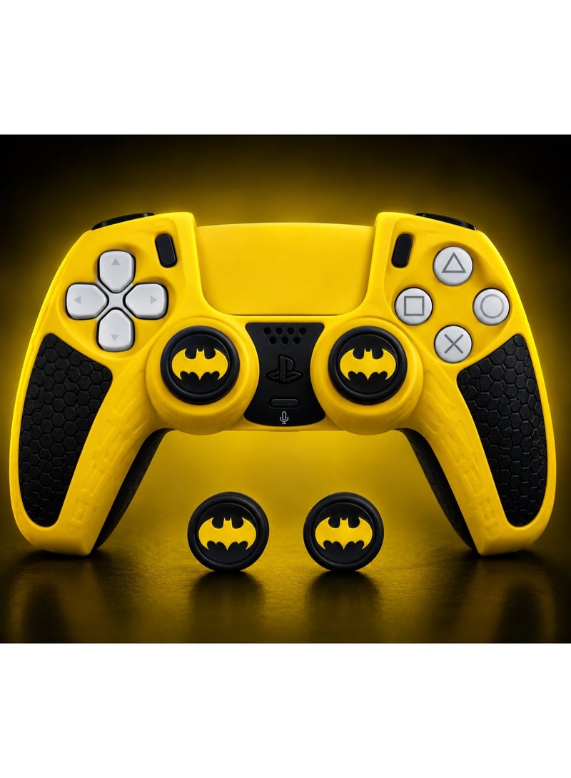 Silicone Protective Case Cover with Thumb Grip Caps for PS5  Controller – Anti-Slip Soft Skin Sleeve, Yellow & Black - Image 1