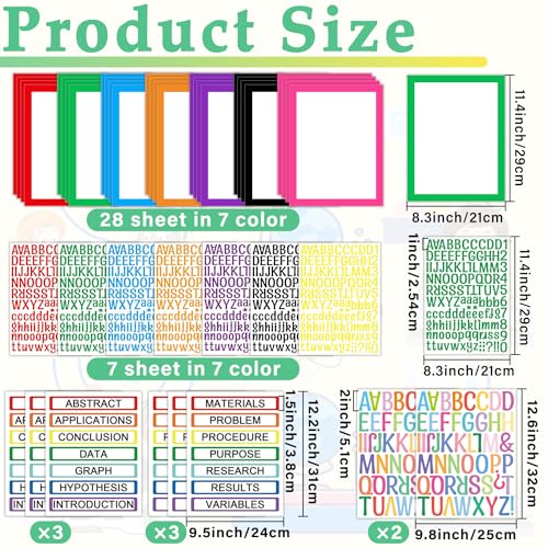 LonlyEagle 43 Colorful Sheets Science Fair Board Supplies Self Adhesive Presentation Science Subtitles Fair Project Titles Personalized Letter Sticker Supplies for Classroom Office - Image 2