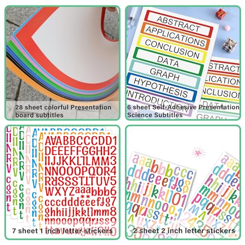 LonlyEagle 43 Colorful Sheets Science Fair Board Supplies Self Adhesive Presentation Science Subtitles Fair Project Titles Personalized Letter Sticker Supplies for Classroom Office - Image 4