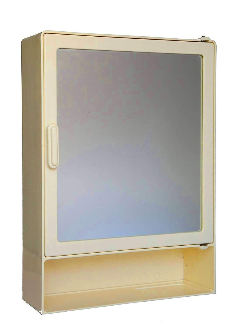 Maskey Size 14 x 10 x 4 Inches Small Designer Multiuse Virgin Plastic Small StorageMedicineBathroom Mirror Cabinet with Shelf for Home and Corporate Use Pearl Ivory - Image 1