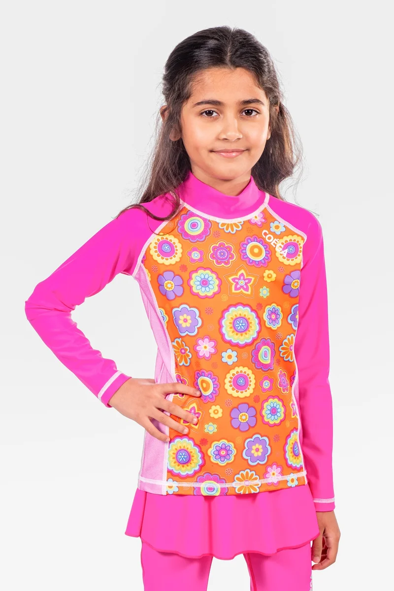 COEGA Rashguard Long Sleeve Girls Sz4 - Pink Orange Groovy