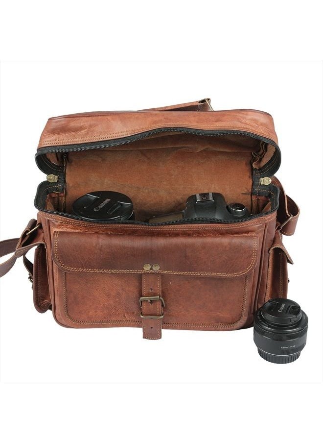 vintage crafts Genuine Leather DSLR SLR Vintage Camera Shoulder Messenger Bag Camera Satchel  - Image 5