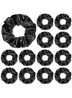 Taiyin 24 Pieces Shiny Metallic Scrunchie Solid Scrunchies Hair Ties Hair Elastics Accessories Elastic Band for Women Gym Dance Cheerleading Softball Volleyball Baseball TeamBlack