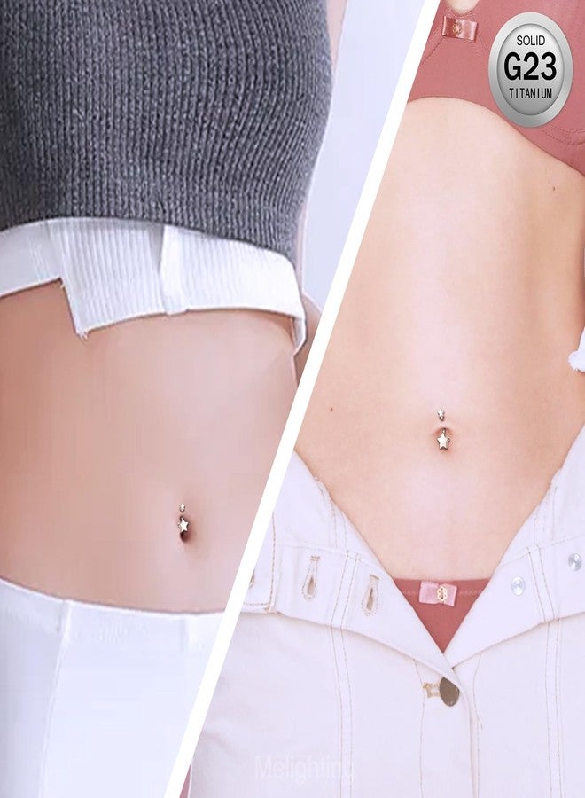Melighting Titanium Belly Button Ring 14G Star Belly Ring Internally Threaded G23 Titanium Belly Piercing Hoop Navel Barbell Body Piercing Jewelry - Image 5