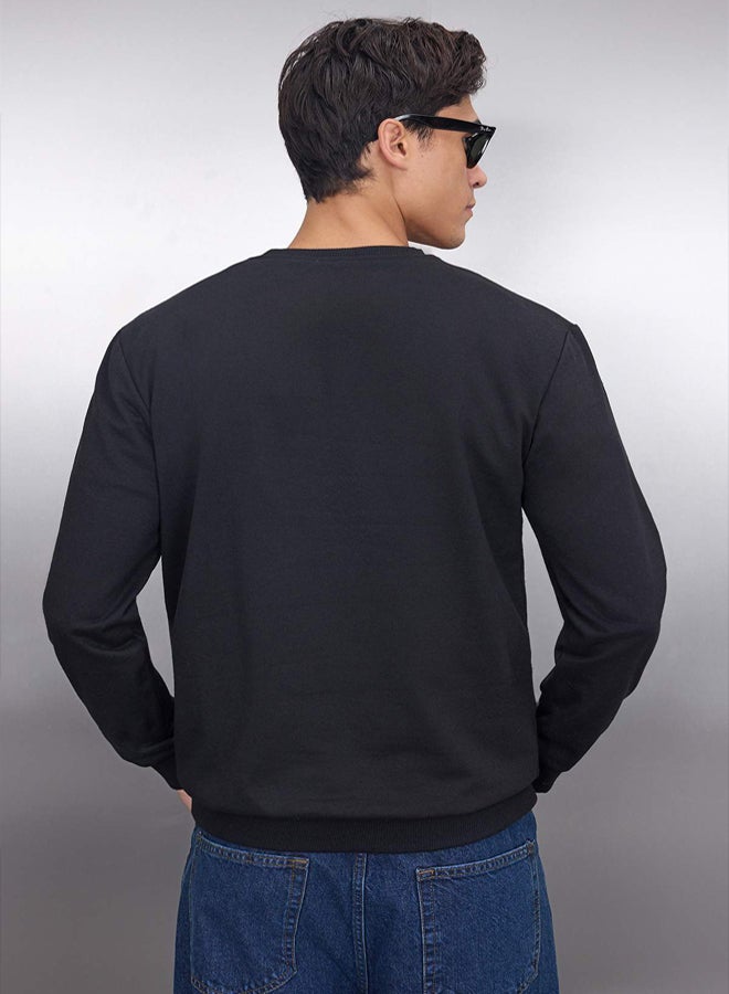 trendyol Black Regular/Normal Cut Fleece Inside/Warm Sweatshirt - Image 4