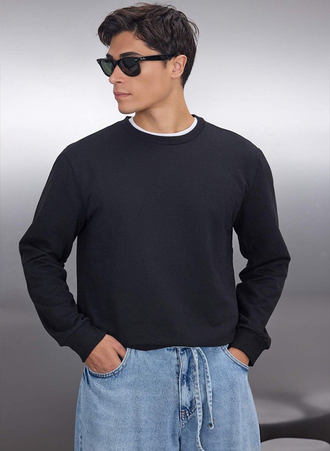 trendyol Black Regular/Normal Cut Fleece Inside/Warm Sweatshirt - Image 5