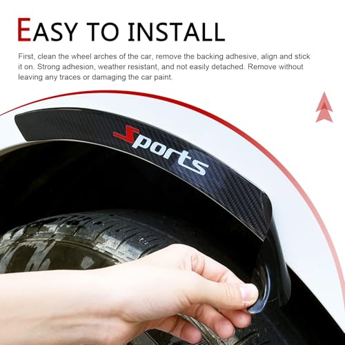Opuweiy Car Fender Protector, 2PCS Carbon Fiber Wheel Arch Protective Stickers, Universal Self-Adhesive Automobile Wheel Arch Decorative Strips for Anti-Scuff (Black #Sport) - Image 5