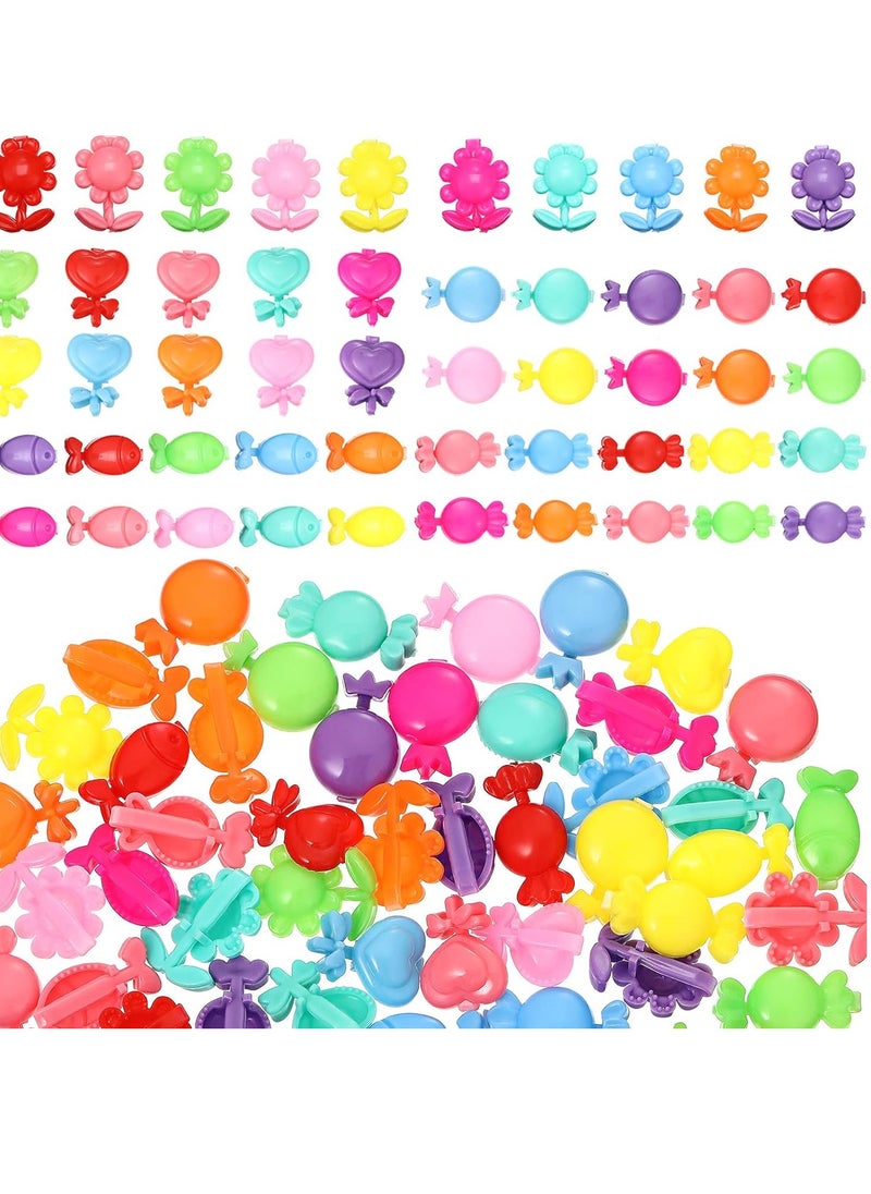 WILLBOND 50 Pieces Plastic Barrettes Self Hinge Barrettes for Girl Mini Flower Bow Hair Colorful 80s 90s Cute Clip Multi Design Plastic Barrette Hair Pin in Candy Heart Star Shape Accessory (Novel Style)  - Image 1