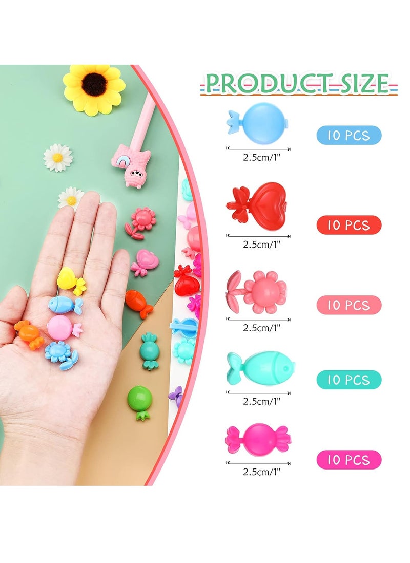 WILLBOND 50 Pieces Plastic Barrettes Self Hinge Barrettes for Girl Mini Flower Bow Hair Colorful 80s 90s Cute Clip Multi Design Plastic Barrette Hair Pin in Candy Heart Star Shape Accessory (Novel Style)  - Image 3