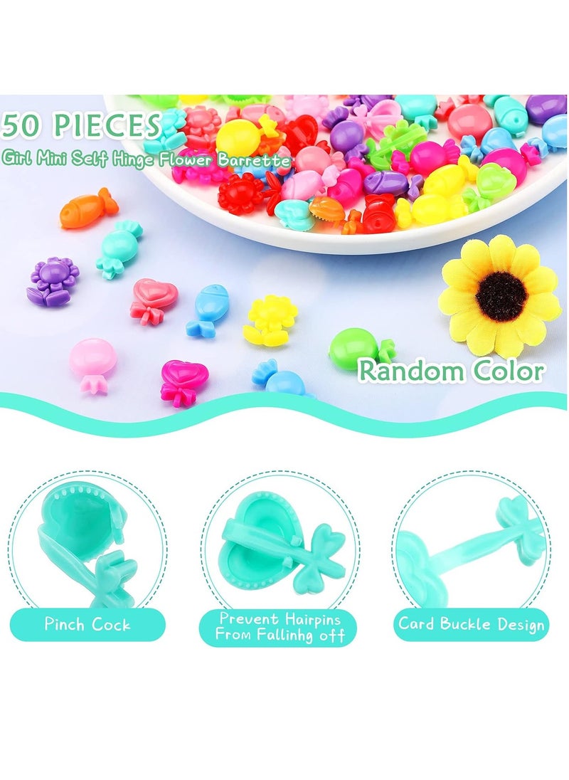 WILLBOND 50 Pieces Plastic Barrettes Self Hinge Barrettes for Girl Mini Flower Bow Hair Colorful 80s 90s Cute Clip Multi Design Plastic Barrette Hair Pin in Candy Heart Star Shape Accessory (Novel Style)  - Image 4