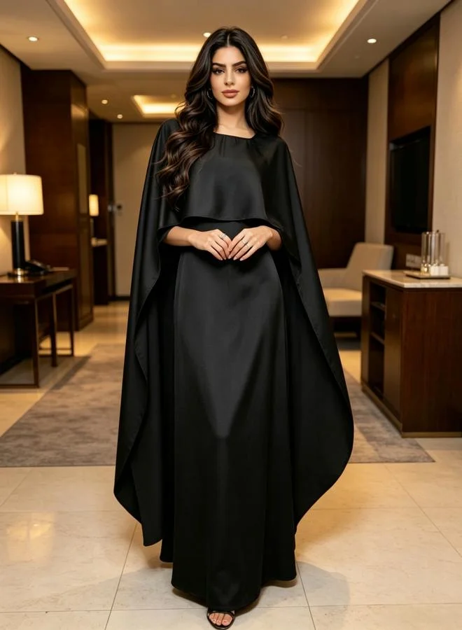Take Two Black Ankle Length Plain Cape Dress
