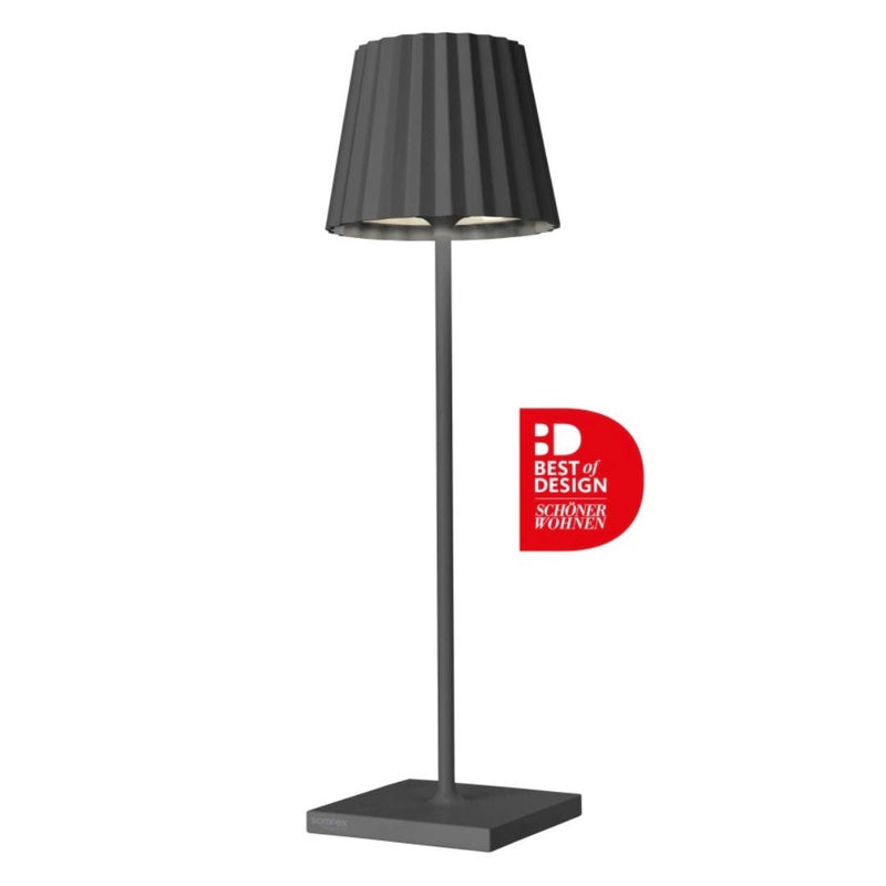 Sompex Troll 2.0 LED Table Lamp | IP54 (splash and dust proof) | 2 warm white light colours | Stepless touch dimmer | Wireless Indoor & Outdoor | Aluminium | Brightness memory | H 38 cm - Anthracite - Image 1