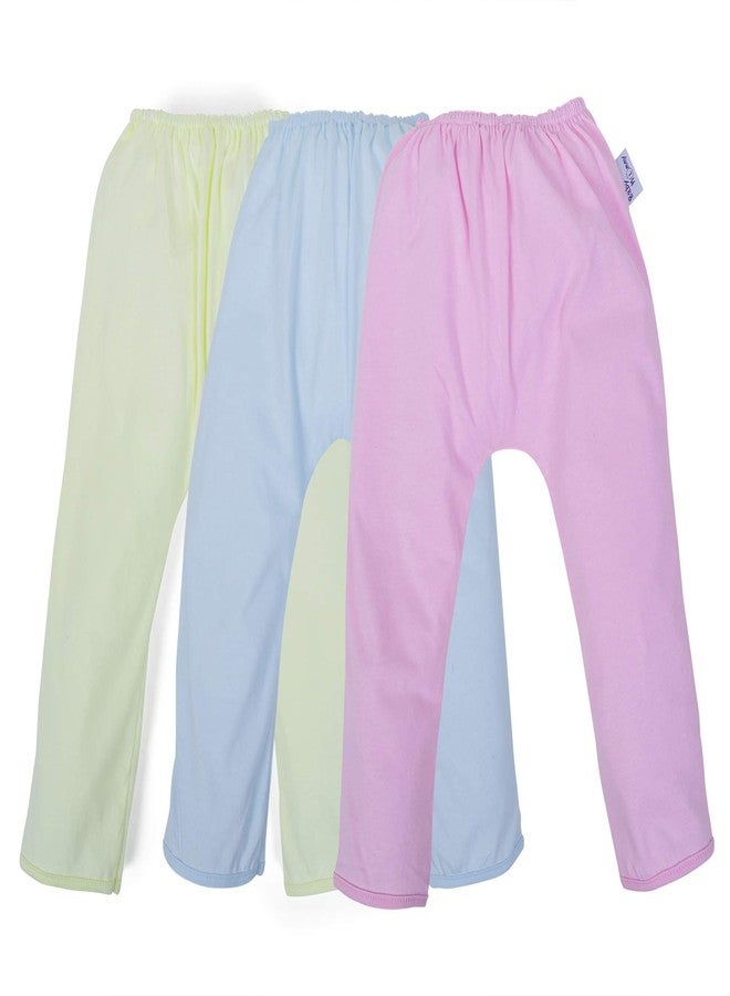 Pokory Kids Leggings Pyjama Pants with Diaper fit Bottom Solid Hoisery Combo Pack of 3 Cotton Pink & Blue & Yellow Colour 1 Each Size S Pyjama for Baby Boys & Girls Infant Clothing Newborn Unisex - Image 2