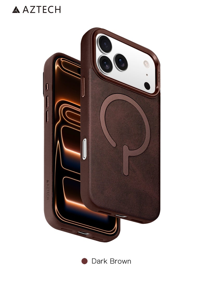 Aztech غطاء جلد مغناطيسي من AZTECH لجهاز iPhone 17 Pro Max، مع حامل غير مرئي مدمج [متوافق مع Magsafe]، غطاء هاتف واقي نحيف مع حامل، بني - Image 1