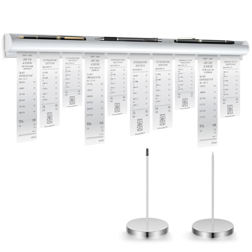 Henoyso 24 Inch Aluminum Slide Check Rack with Pen Slot and 2 Pcs Receipt Holder Spikes Desk Receipt Storage Restaurant Food Truck Ticket Holder Accessories Bill Order Display Rail for Kitchen Bar - Image 1
