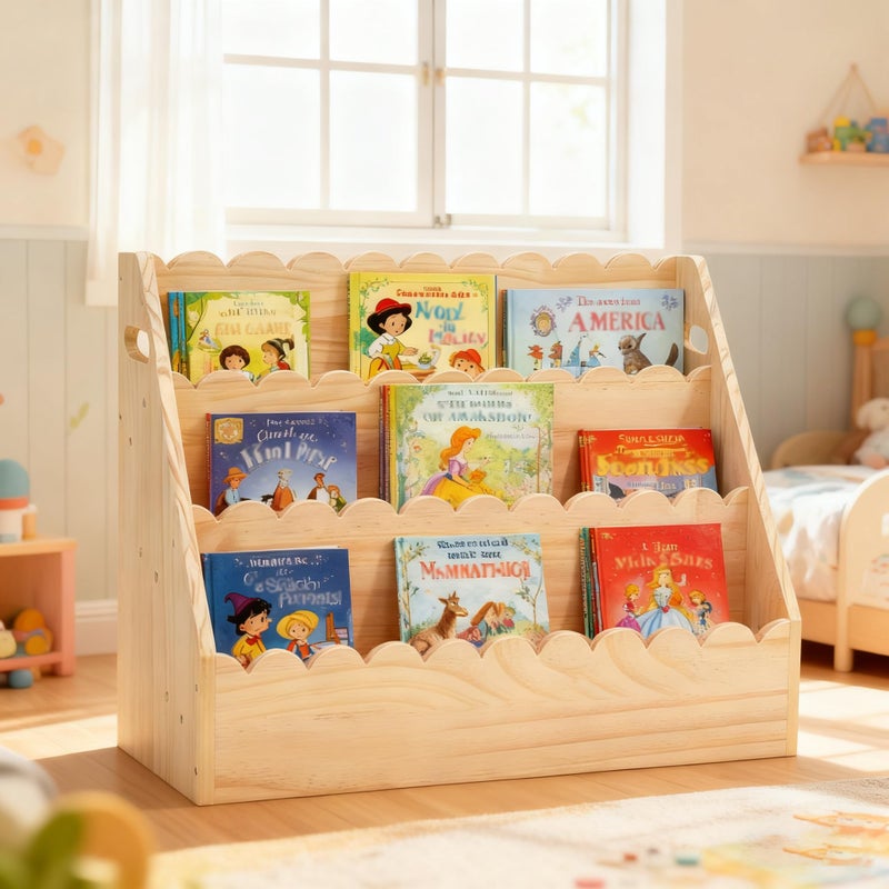 OCMML رف كتب الأطفال OCMML 3 طبقات، خزانة كتب من الخشب الصلب ورف عرض كتب مونتيسوري، رفوف كتب مفتوحة للأطفال الصغار، غرفة الأطفال، حضانة، غرفة نوم، منظم غرفة اللعب (كبير) - Image 1