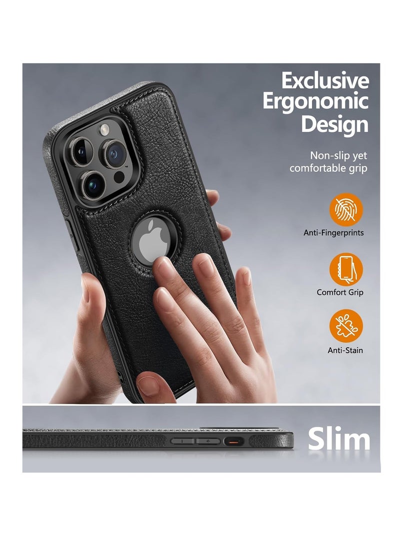 Aookay Compatiable with iPhone 16 Pro Case, Unique Design Luxury Leather Business Phone Case for iPhone 16 Pro, Anti-Slip Scratch Resistant Ultra Slim Protective Case (Black) - Image 2
