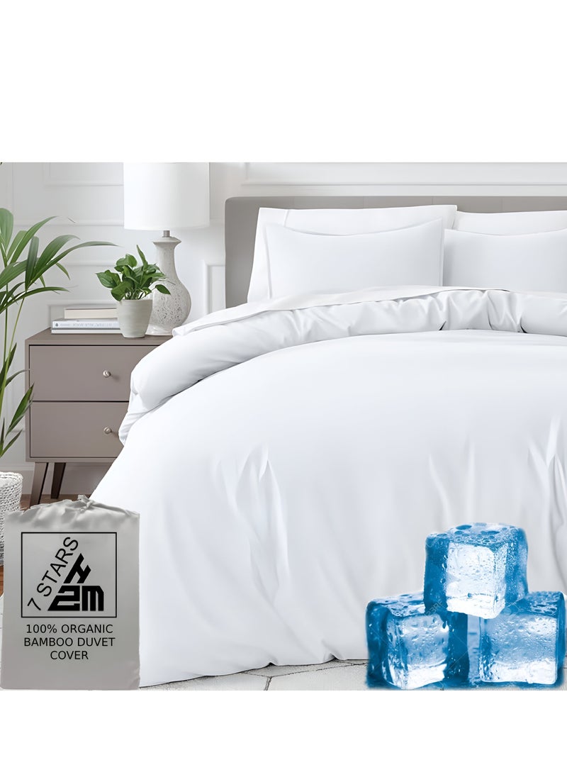 7 STARS HZM Bamboo Duvet Cover Single Size 150x200 cm With Button Closing and Corner Ties 400TC Cool, Anti-Allergic, Soft and Silky – White  - Image 1