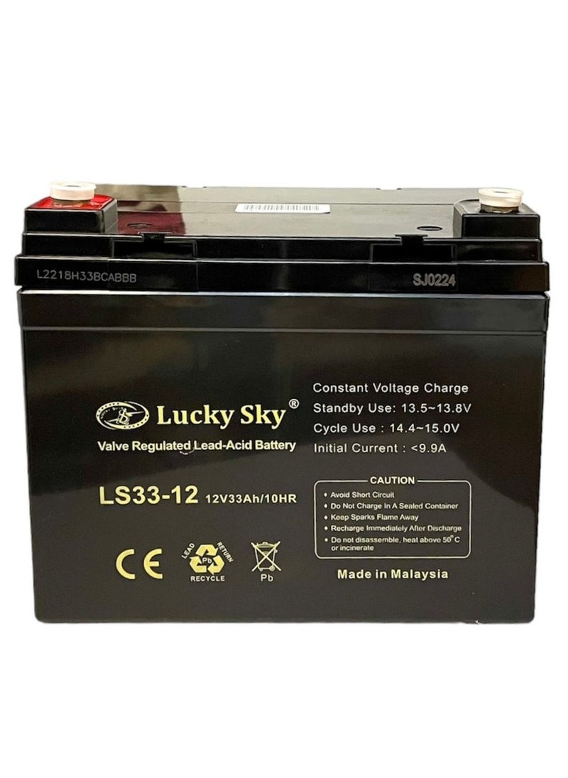 Lucky Sky - Battery 12V 33Ah High-Performance Rechargeable Sealed Lead Acid Battery is a reliable and long-lasting power source for a wide range of applications. - Image 1